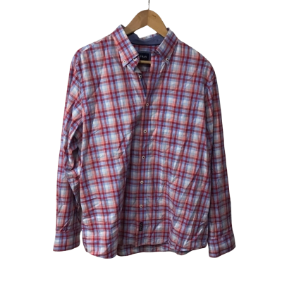 Gazman Mens Size M White / Red / Blue / Checked Long Sleeve Shirt 