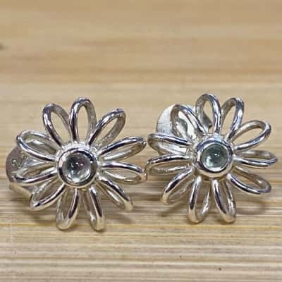 Sterling Silver Looped Flower Stud Earrings (Hook Stamped 925)