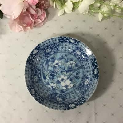 Japanese Porcelain White / Blue Birds & Flowers Pattern Plate