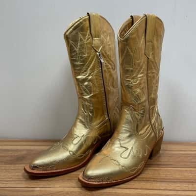  Mahli The Label Gold Leather Cowboy Boots Size 39