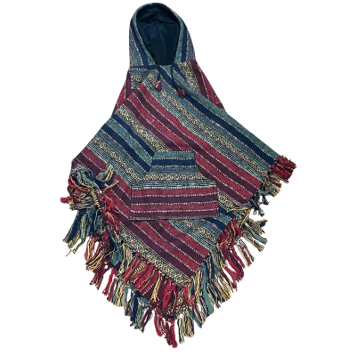Himalayan Hooded Cotton Triangle Poncho from Nepal