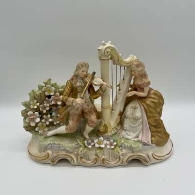 Vintage Lenwile Ardalt Artware Romantic Rococo Harp and Violin Couple [S#5]