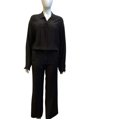 Flannel Womens AUS Size 10 Shirt Collar Silk Jumpsuit Black 