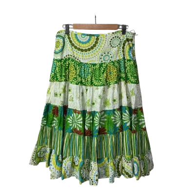 Sussan Womens Size 12  Green / Blue / Red / White Floral Pattern Tiered Skirt