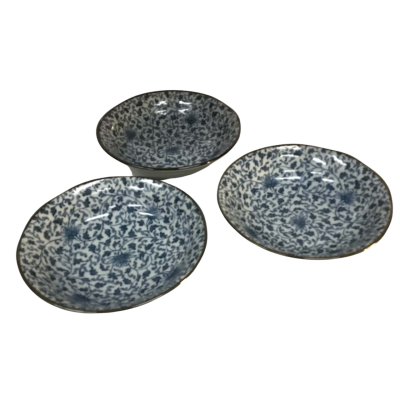 Vintage Rice Bowls Blue Floral Pattern x 3