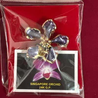  Women's 24K Gold-Plated Singapore Orchid Brooch Purple 