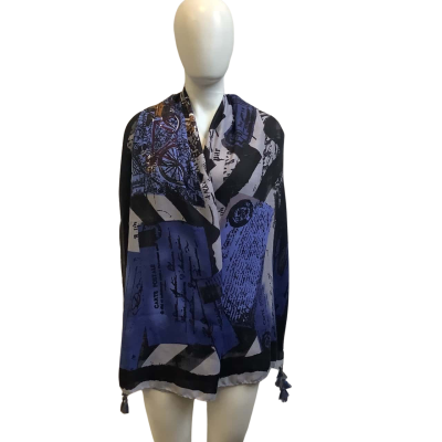 No Brand Womens Cycle & Stamps Print Scarf Multicoloured