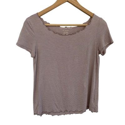 American Eagle Womens  Size S / XS Short Sleeve Top Brown Maroon / Striped / White 