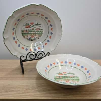  Vintage Hankook Korea Bowls – Country Farmyard Cross-Stitch Design – c. 1970s
