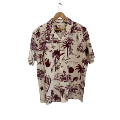 Maddox Mens  Size L Short Sleeve Shirt Maroon / Off White 