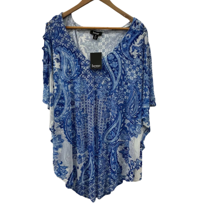 beme blue and white polyester shirt, size M