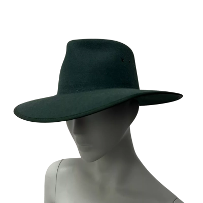 Dark Green Pure Fur Felt Wide Brim Country Hat – Leather Sweatband