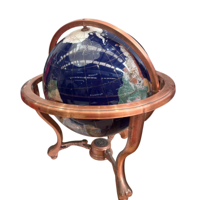 (Is damaged) Semi Precious World Globe Gemstone Compass  With Copper Stand Pick up only!! 
