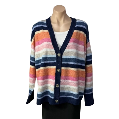 Virtuelle Womens Size 16  Multicoloured Striped Button-down Cardigan
