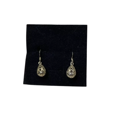  Womens Bali Style Silver Earrings Oval Orb Intricate Filagree Work Fish Hook Style
