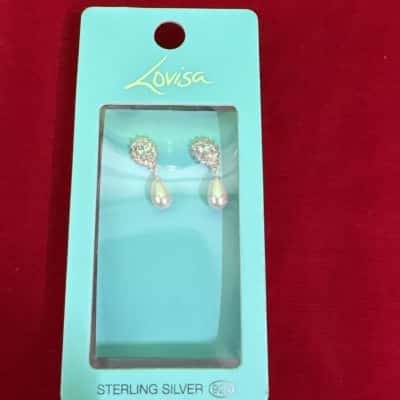 Women's Lovisa 925 Silver Drop Earring featuring Cubic Zirconia Halo and Faux Pearl