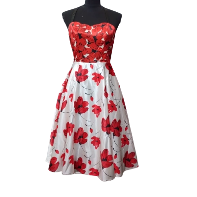 Horrockses Women's  Size 8 White and Red Floral Halter Neck Dress