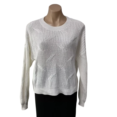 Dotti Womens Size M White Knitted Pattern Crew Neck Long Sleeve Jumper 