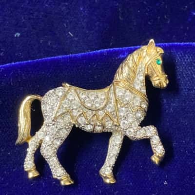 Vintage Diamante Horse Brooch