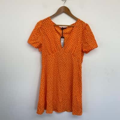 Cotton On Jessie Ditsy Exuberance Woven Dotti Deep V Puff Sleeve Mini Dress  Size L 