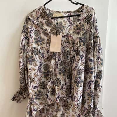  Lacuna Womens  Size S Long Sleeve Top Blue / Cream / White 