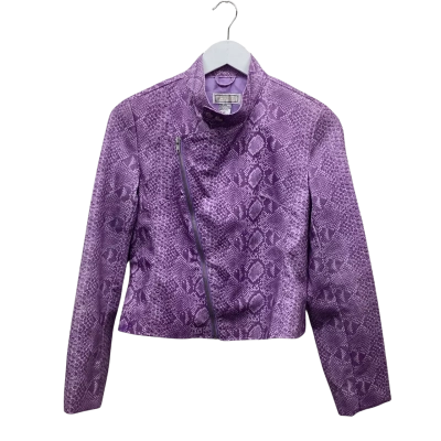XCEPSION Purple Faux Leather Snakeskin Cropped Jacket Size S