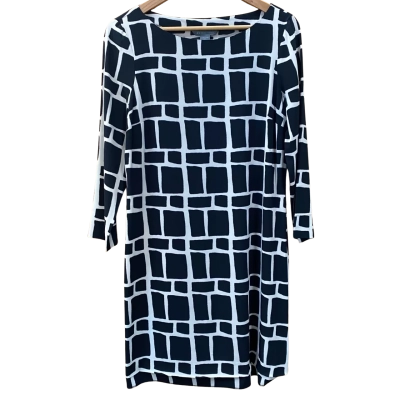 Armani Exchange Black/Cream Checked Pattern Shift Dress Size 8