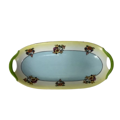 Vintage Moschendorf Bavaria Floral Pattern Handled Oval Porcelain Dish