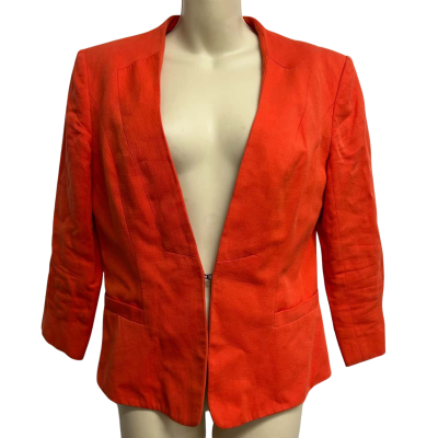 Cue Womens Size 10 Orange Linen Blend Blazer 