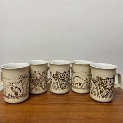 Collection of 5 Australiana pottery mugs