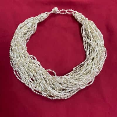  Womens Many Layered Champagne and White Beaded Necklace