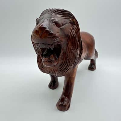 Carved Wooden Lion Sculpture