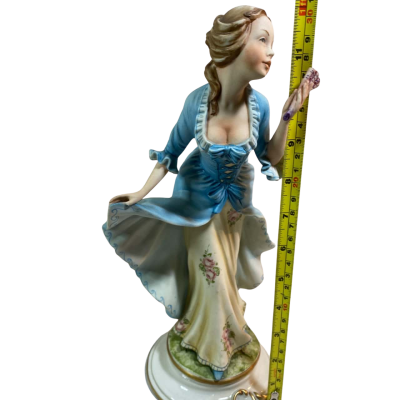 vintage Capodimonte porcelain figurine of a lady  in a blue dress 30 cm
