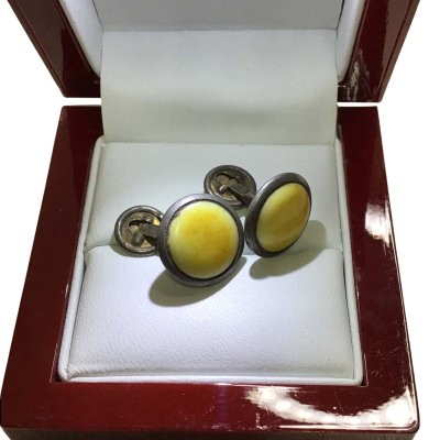 Vintage Mens Cufflinks Burnt Orange on Bronze 