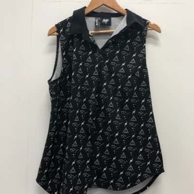 BlackMilk Harry Potter Size M Sleeveless Top Black / Pattern / White 