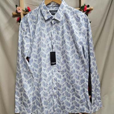 Mens Connor White/Blue Pattern Long Sleeve Shirt Size L BNWT
