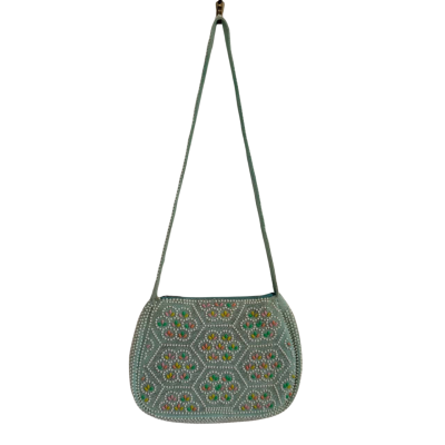Vintage**. Retro Pastel Green Beaded Shoulder Bag. 