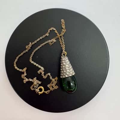 Emerald Glass Teardrop Necklace 