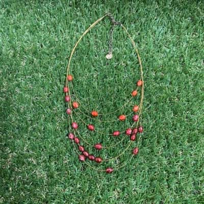  Womens Red Tones Floating Metallic Bead Necklace