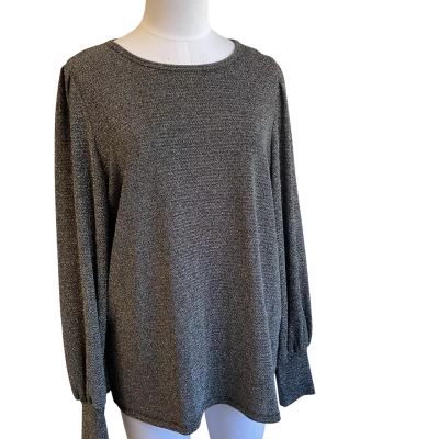 “Frock Me Out” Metalic spandex stretch top Womens  Size XL Black  / Silver 