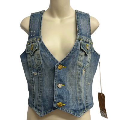 BNWT True Religion Womens Size S Blue Denim Vest