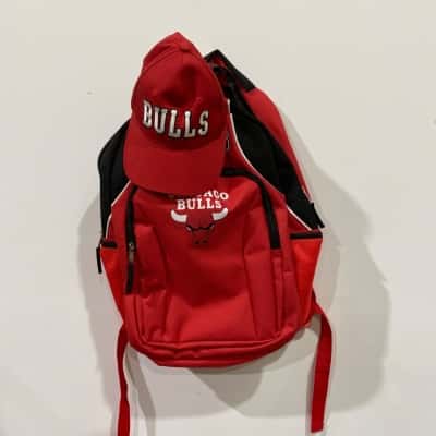 NBA Chicago Bulls  Unisex Backpack Red Plus Cap 