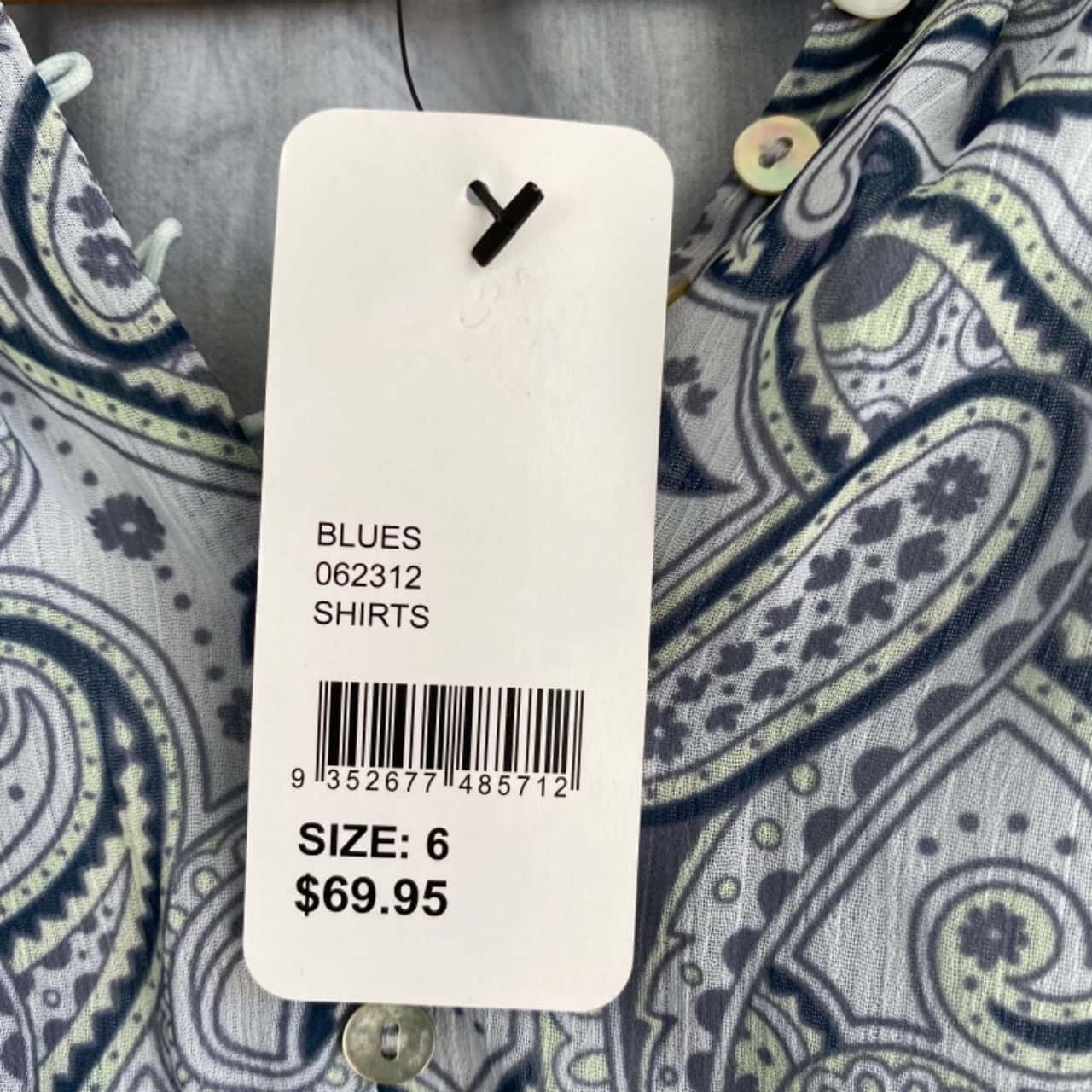 BNWT Sportsgirl Long Sleeve Crop Top Blue Paisley Size 6 / XS (s)