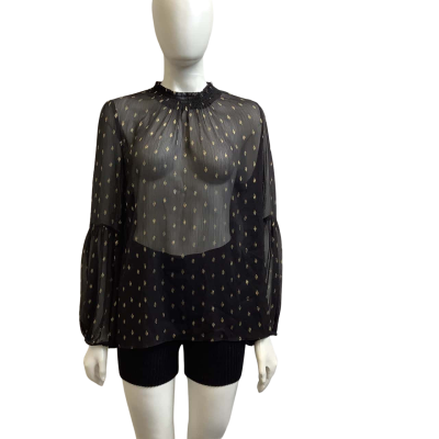 Brand New Decjuba Womens  Size 14 Arielle Balloon Sleeve Sheer Blouse Black / Gold