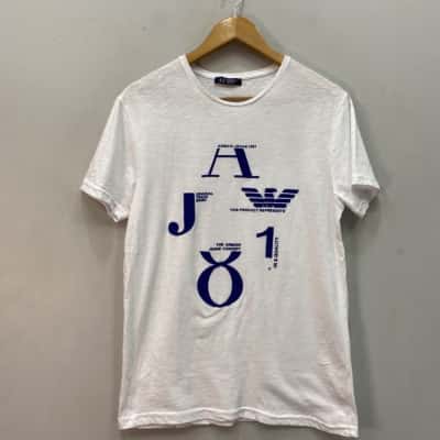 Armani Jeans Mens  Size L Short Sleeve T-shirt Blue / White 