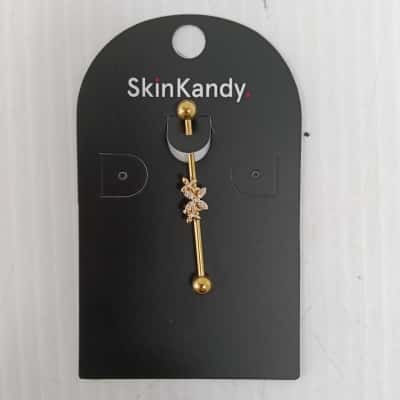 Skin Kandy Gold Tone Butterfly Industrial Barbell 38mm – Surgical Steel with Cubic Zirconia ✨ #Jewellery #BodyPiercing #IndustrialBarbell #BNWT