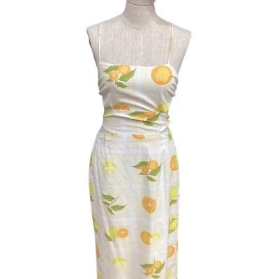 SABO LUXE -  Womens  Size 10 Midi Cross Over Back Dress Beige / Green / Orange 