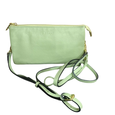 Elegant Beverly Hills Leather Wallet With Shoulder Strap- Sage Green