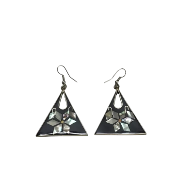Vintage Triangular Alpaca Silver & Abalone Shell With Black Background Earrings