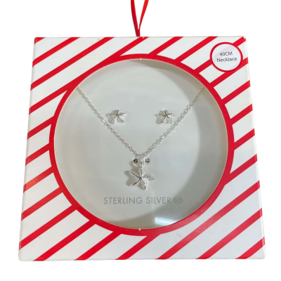  Kids Sterling Silver Starfish Necklace and Earrings Set 